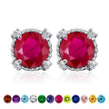 JeenMata 3.5 Carat Round Cut July Birthstone Stud Earrings - Halo Milgrain Earrings in 18K White Gold Plating for Women