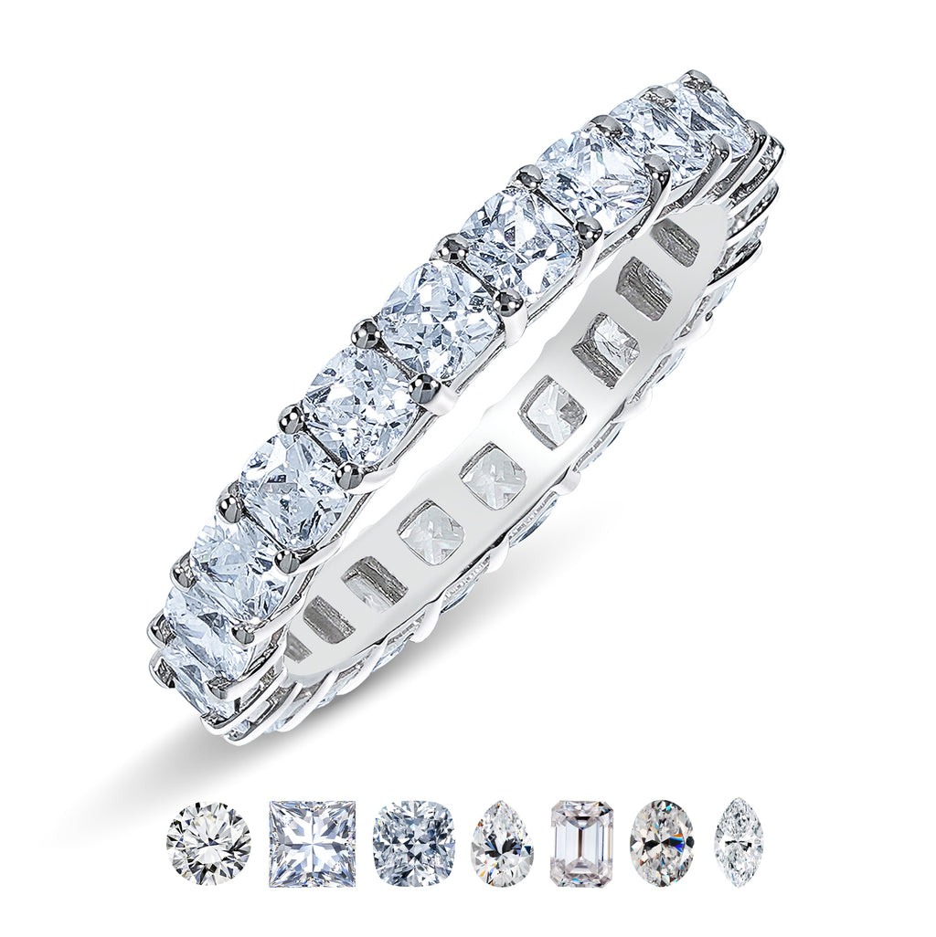 JeenMata 2.75 Carat Cushion Cut Moissanite Eternity Wedding Band - Classic Prong Style Wedding Ring in White Gold Plating for Women