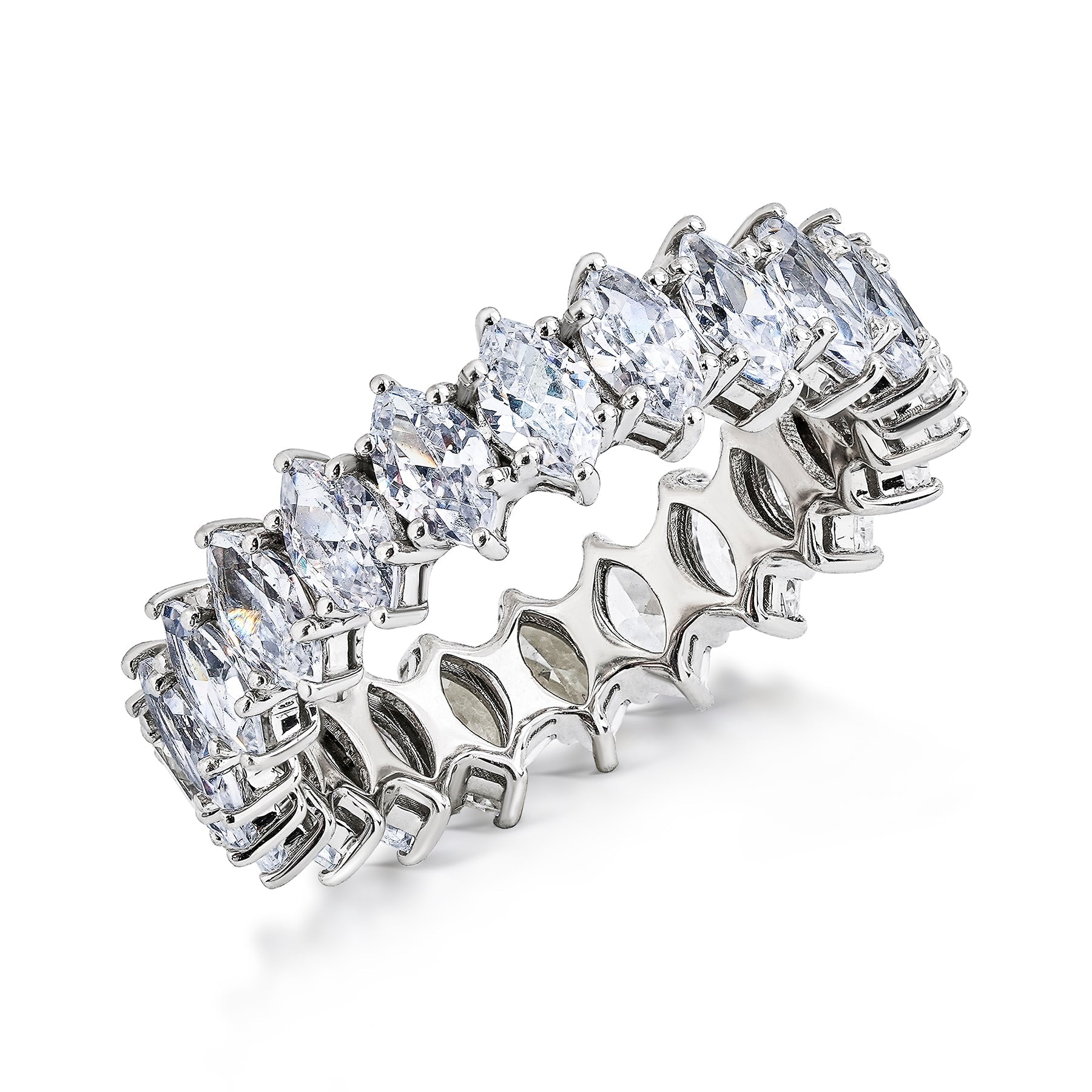 JeenMata 8.5 Carat Marquise Cut Cubic Zirconia Eternity Wedding Band - Classic Prong Style Wedding Ring in White Gold Plating for Women