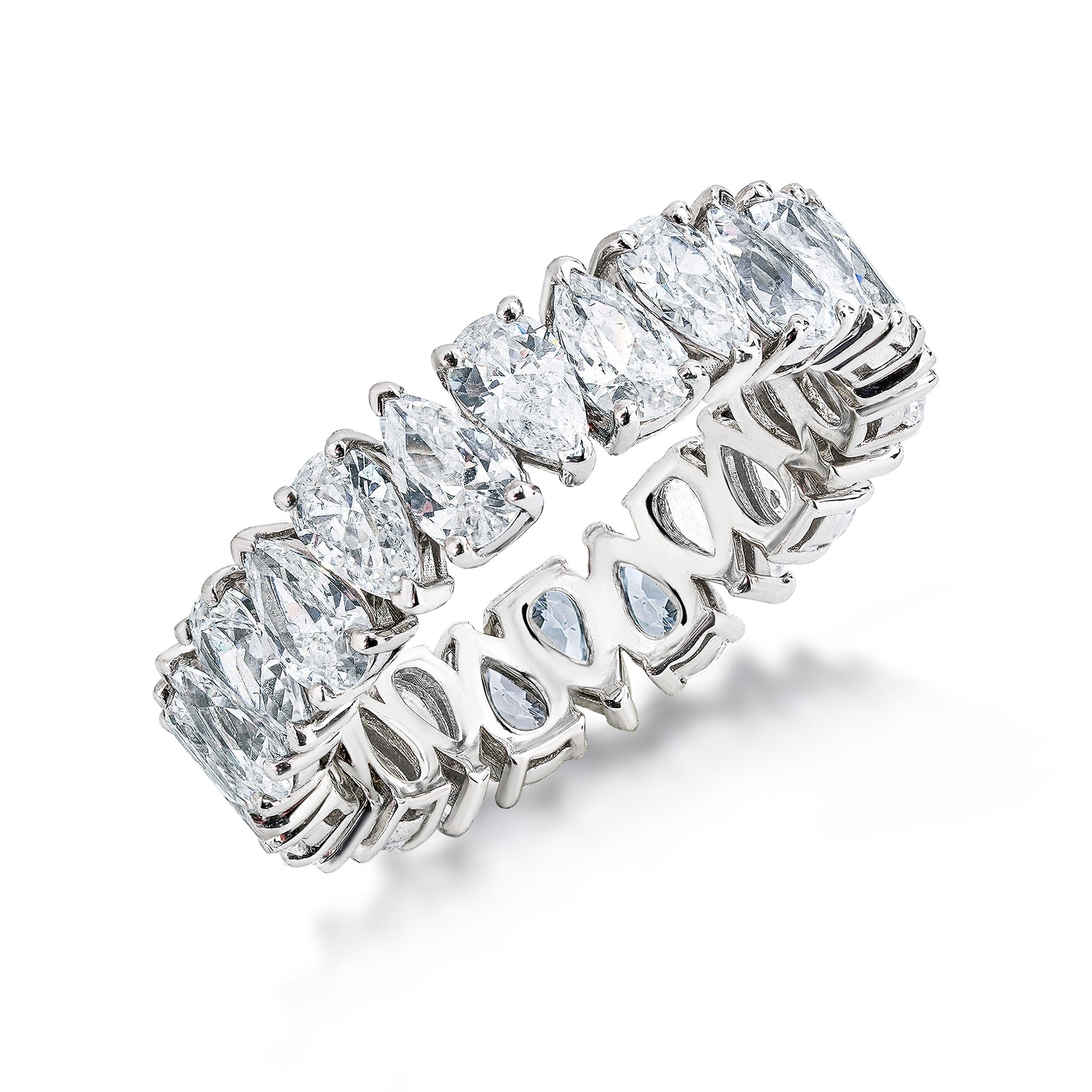 4 Carat Pear Cut Eternity Wedding Band - Classic Prong Style Wedding Ring in White Gold Plating