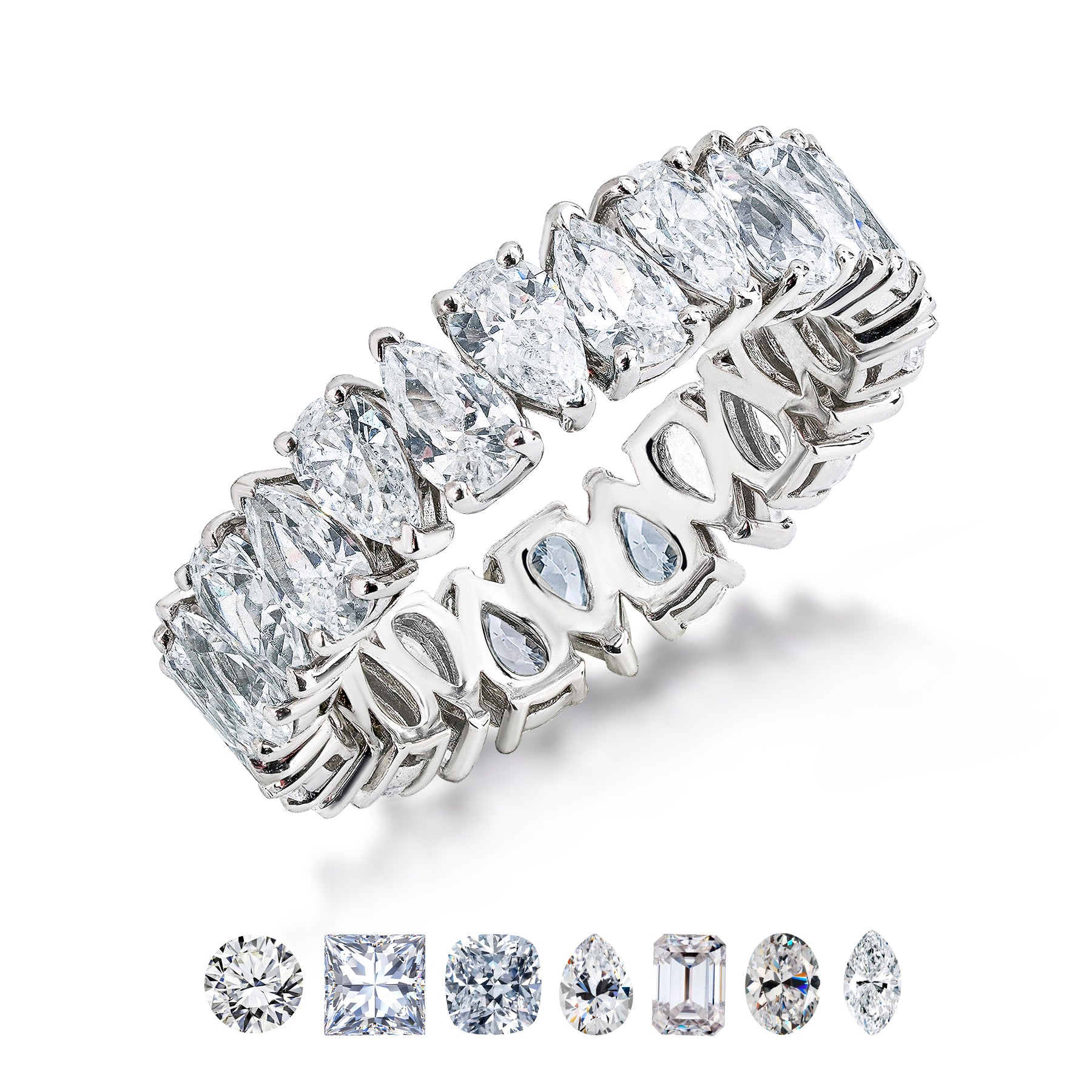 JeenMata 7.25 Carat Pear Cut Moissanite Eternity Wedding Band - Classic Prong Style Wedding Ring in White Gold Plating for Women
