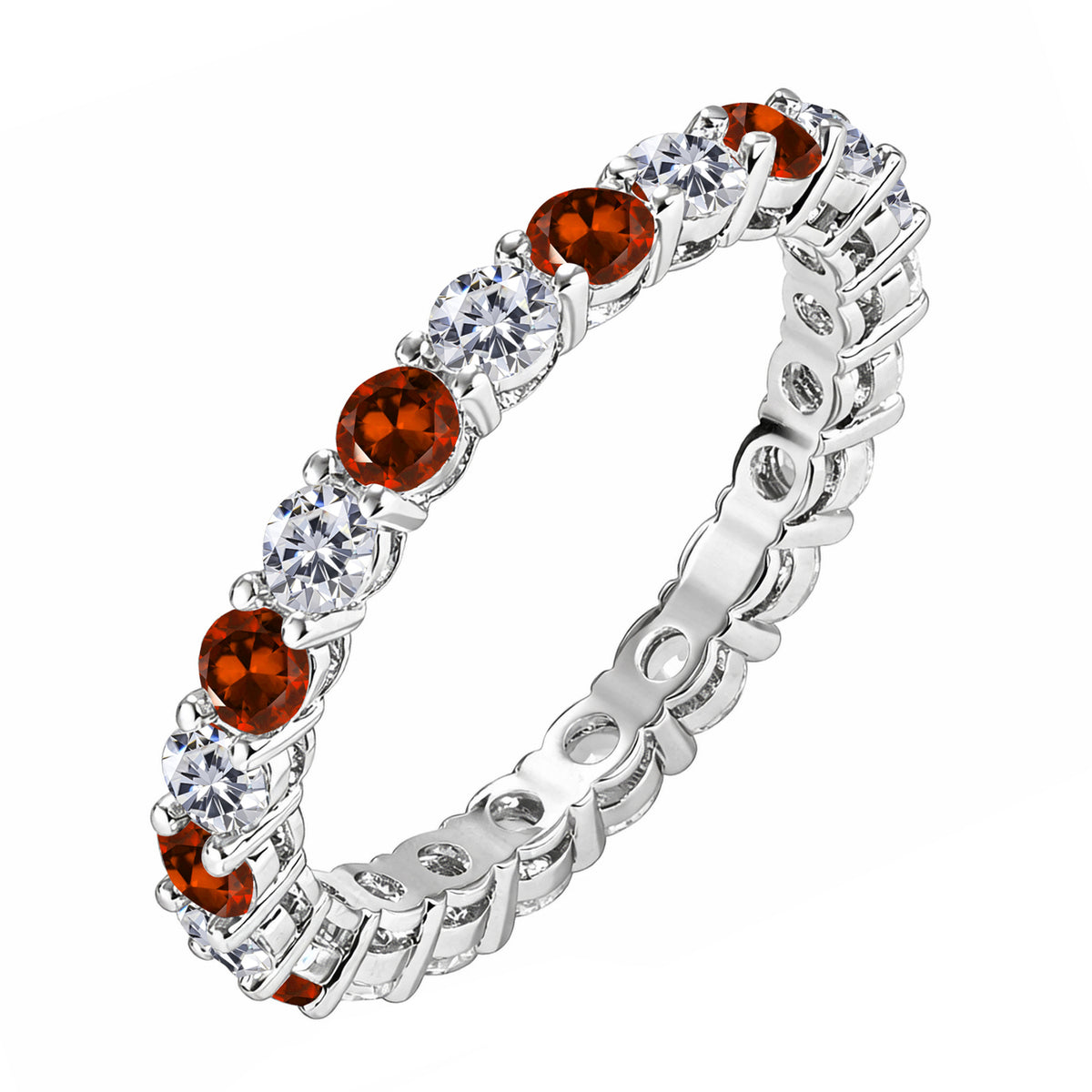 JeenMata 3.5 Carat Round Cut January Birthstone - Multicolor Eternity Wedding Band - Garnet & Cubic Zirconia Rings in 18K White Gold Plating for Women