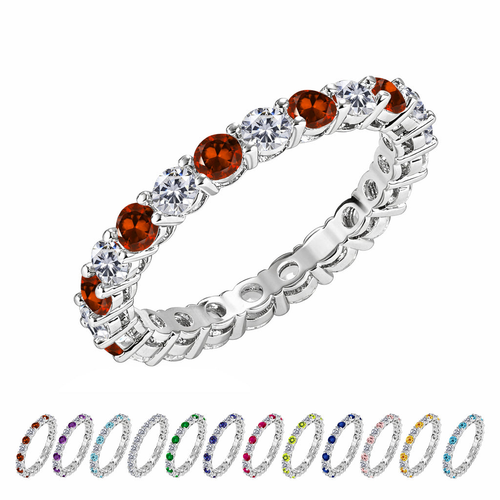 JeenMata 3.5 Carat Round Cut January Birthstone - Multicolor Eternity Wedding Band - Garnet & Cubic Zirconia Rings in 18K White Gold Plating for Women