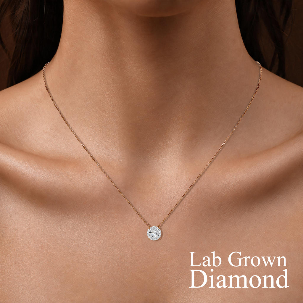 JeenMata Lab Grown Diamond 0.50 Carat Round Cut Classic Solitaire Pendant Necklace - in 18K Rose Gold Plating for Women