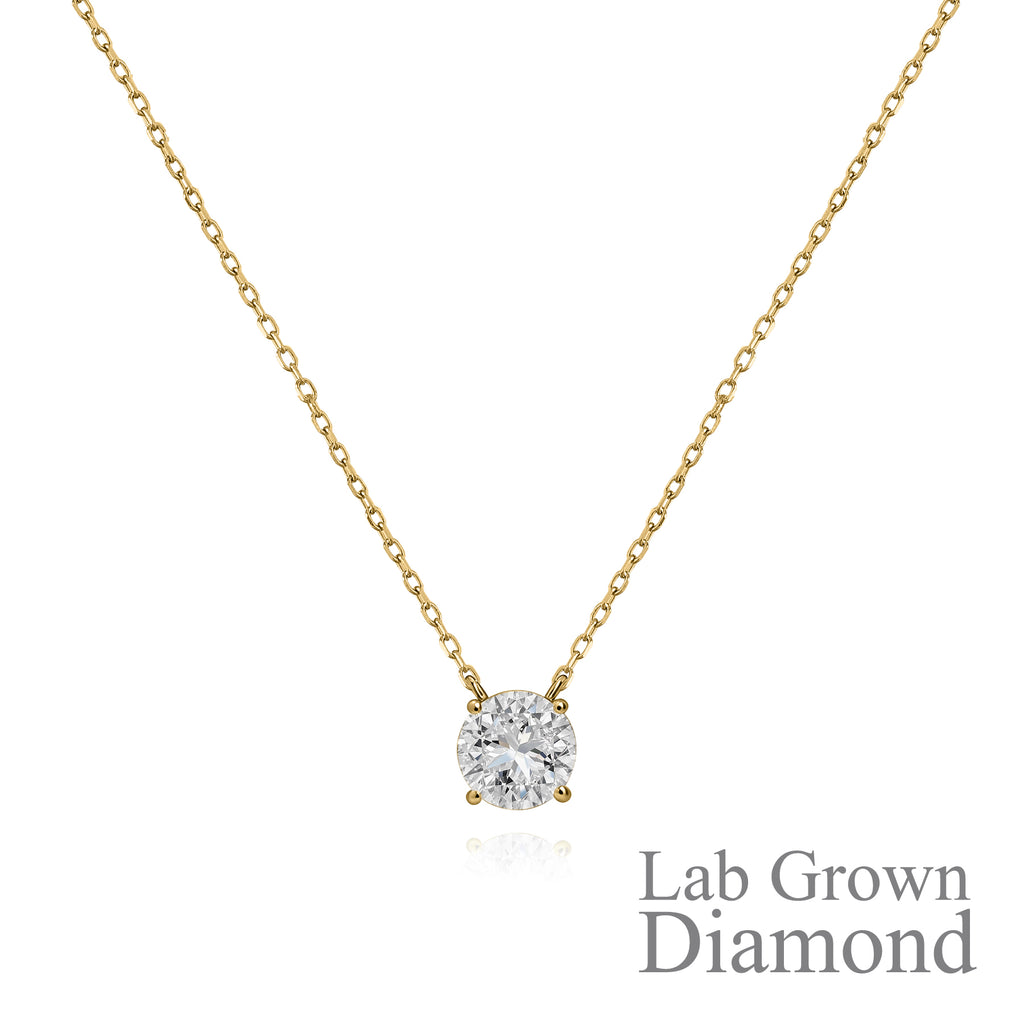 JeenMata Lab Grown Diamond 0.50 Carat Round Cut Classic Solitaire Pendant Necklace - in 18K Yellow Gold Plating for Women
