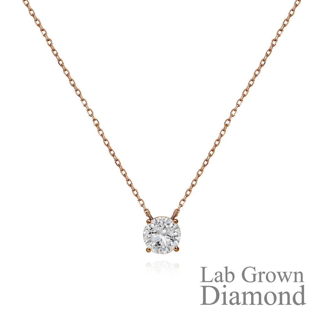 JeenMata Lab Grown Diamond 0.75 Carat Round Cut Classic Solitaire Pendant Necklace - in 18K Rose Gold Plating for Women