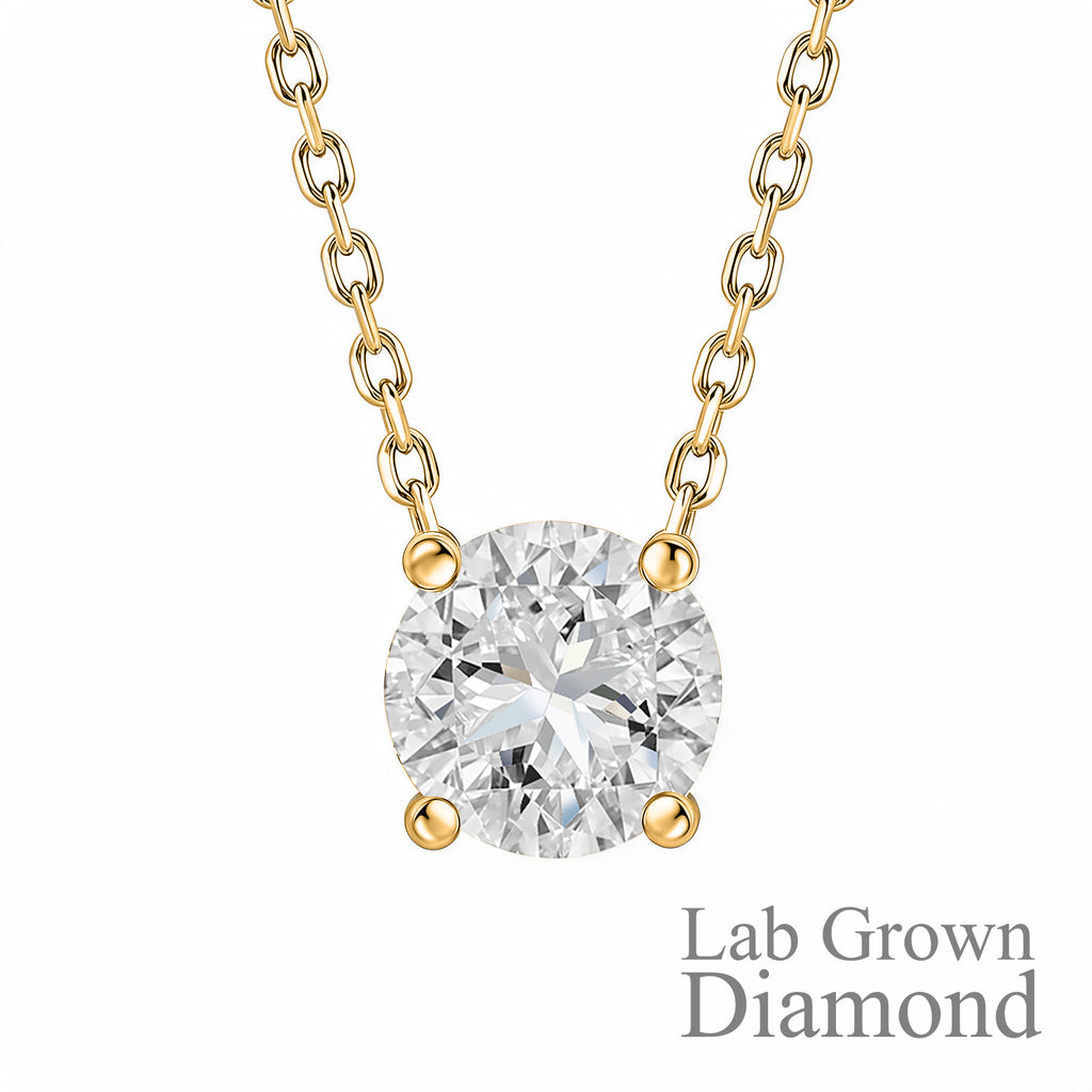 JeenMata Lab Grown Diamond 0.50 Carat Round Cut Classic Solitaire Pendant Necklace - in 18K Yellow Gold Plating for Women