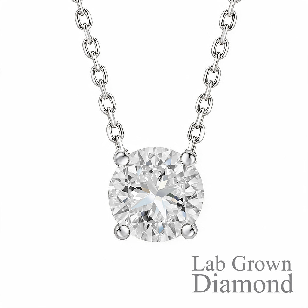 JeenMata Lab Grown Diamond 0.75 Carat Round Cut Classic Solitaire Pendant Necklace - in 18K White Gold Plating for Women