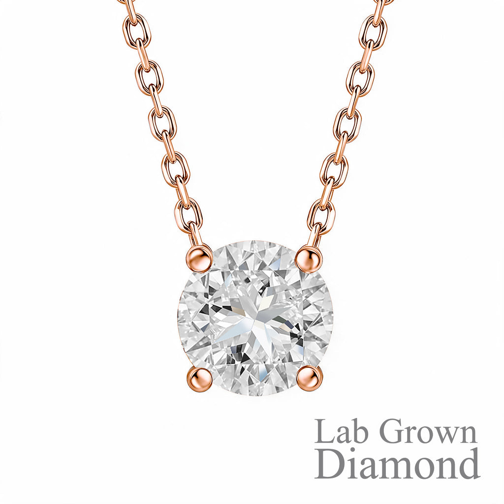 JeenMata Lab Grown Diamond 0.75 Carat Round Cut Classic Solitaire Pendant Necklace - in 18K Rose Gold Plating for Women