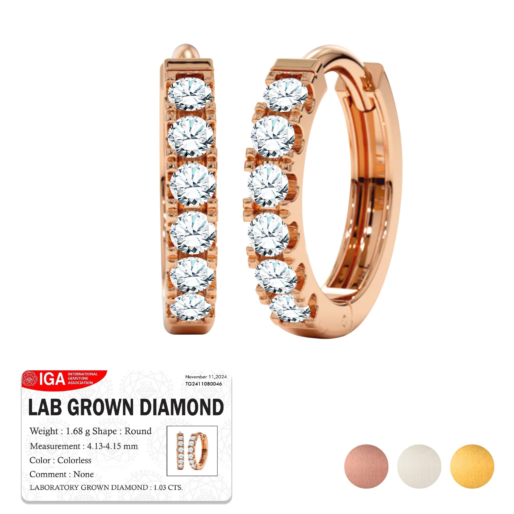 Certified Lab Grown Diamond Hoop Earrings - Round Cut Classic Hoop Earrings for Everyday Jewelry - White Gold Plating