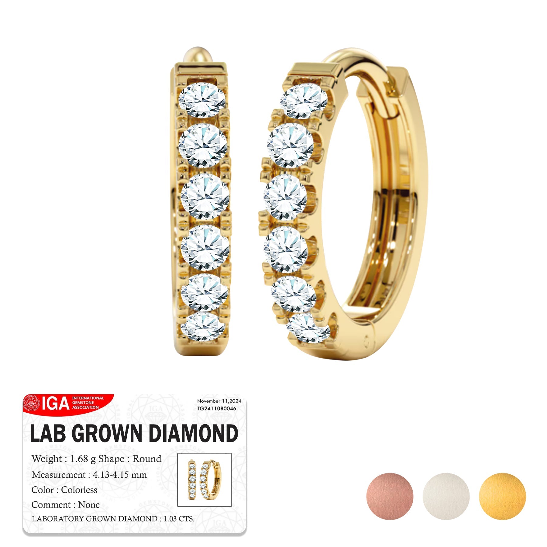 Certified Lab Grown Diamond Hoop Earrings - Round Cut Classic Hoop Earrings for Everyday Jewelry - White Gold Plating