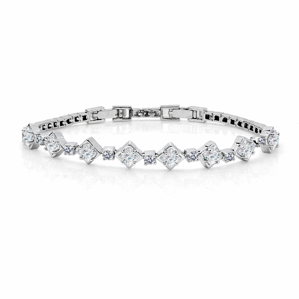 JeenMata 4.5 Carat Round Lab Grown Diamond & Motif Moissanite Bracelet – Elegant Floral Design in 18K White Gold Plating for Women