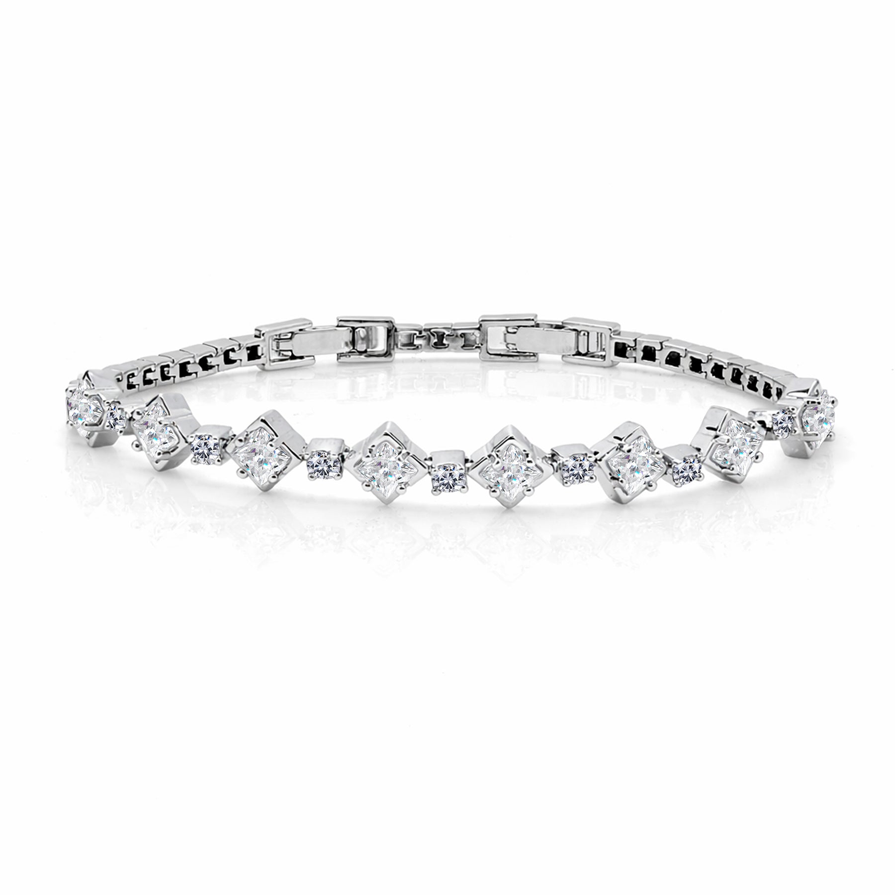 JeenMata 4.5 Carat Round Lab Grown Diamond & Motif Moissanite Bracelet – Elegant Floral Design in 18K White Gold Plating for Women