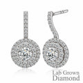 JeenMata 1 Carat Lab Grown Diamond Halo Drop Earrings - Round Cut Vintage Inspired Earrings in White Gold Plating