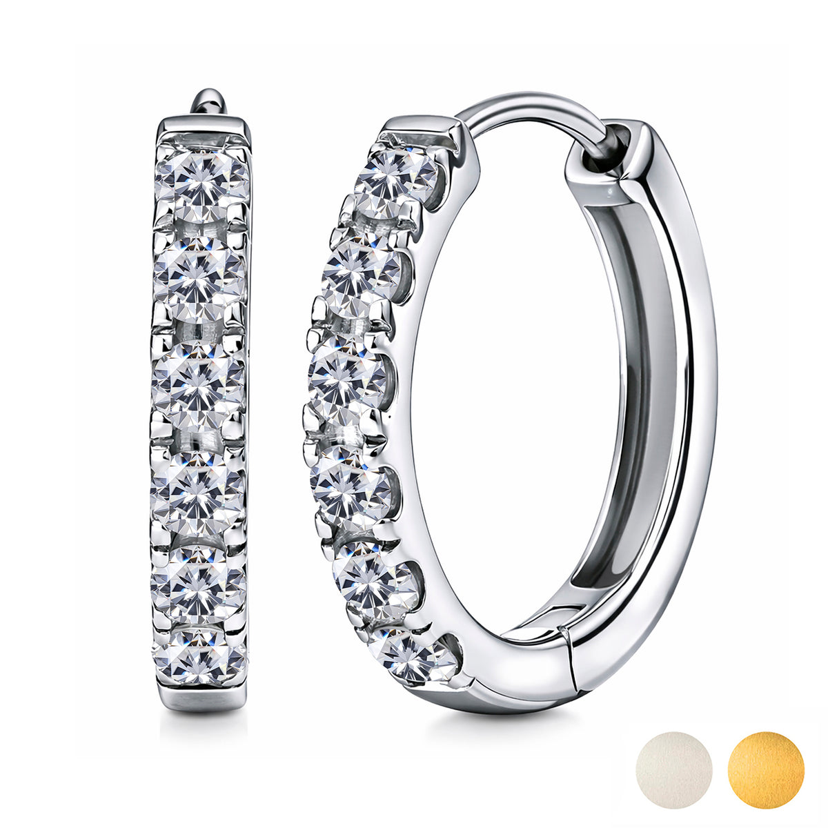 JeenMata Lab Grown Diamond Hoop Earrings - Round Cut Classic Hoop Earrings for Everyday Jewelry - White Gold Plating
