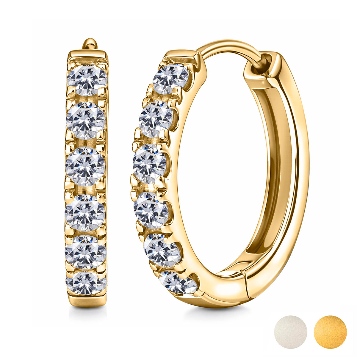 JeenMata Lab Grown Diamond Hoop Earrings - Round Cut Classic Hoop Earrings for Everyday Jewelry - Yellow Gold Plating