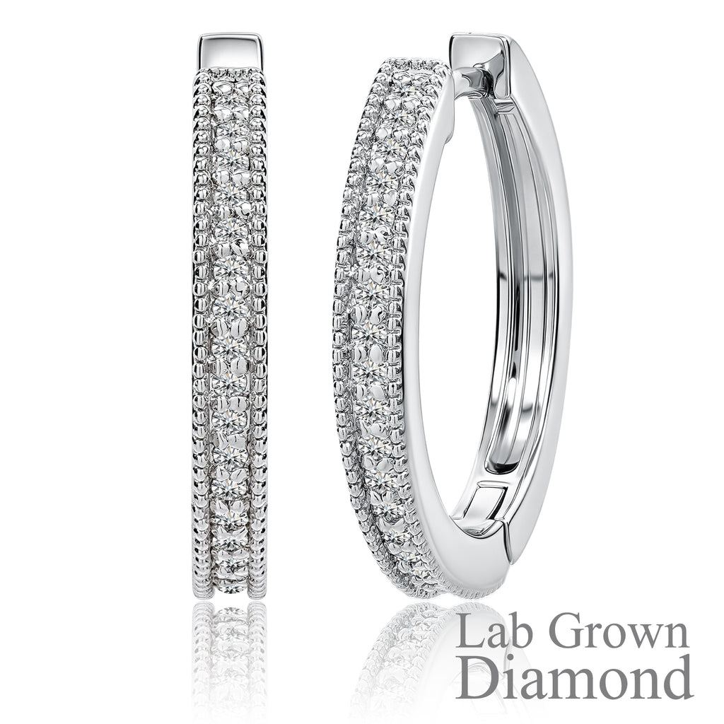 JeenMata Lab Grown Diamond Hoop Earrings - Round Cut Classic Earrings in White Gold Plating for Women