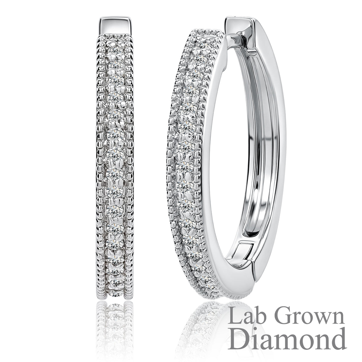 JeenMata Lab Grown Diamond Hoop Earrings - Round Cut Classic Earrings in White Gold Plating for Women