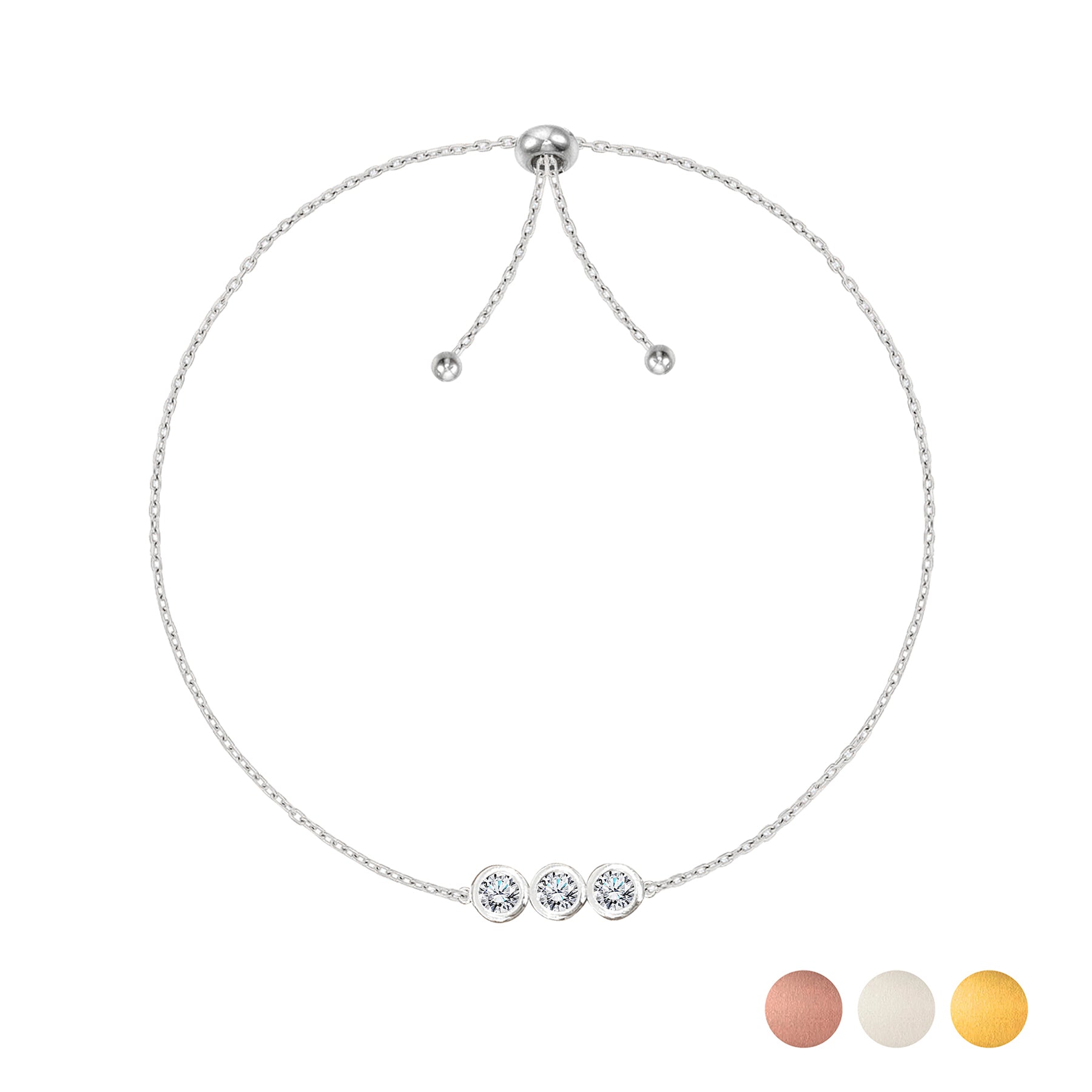 Certified Lab Grown Diamond Three Stones Bracelet - Adjustable Slider White Gold Plating Bracelet for Women