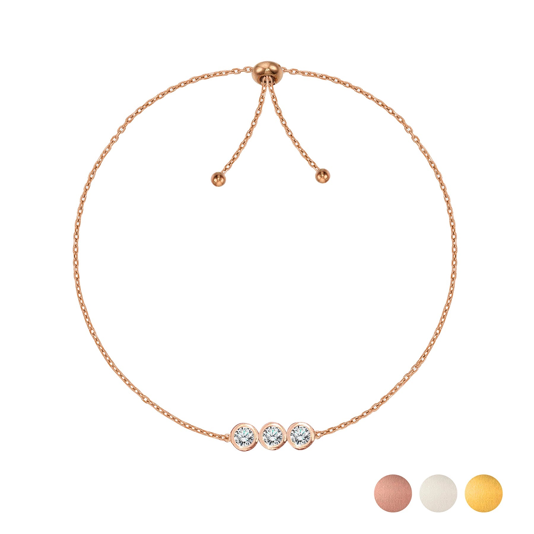 Certified Lab Grown Diamond Three Stones Bracelet - Adjustable Slider White Gold Plating Bracelet for Women