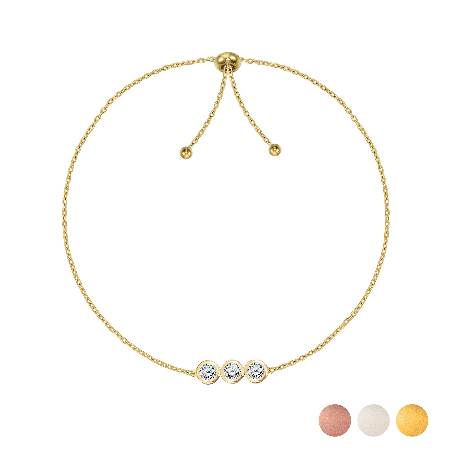 Certified Lab Grown Diamond Three Stones Bracelet - Adjustable Slider White Gold Plating Bracelet for Women