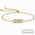 JeenMata Lab Grown Diamond Three Stones Bracelet - Adjustable Slider Yellow Gold Plating Bracelet for Women