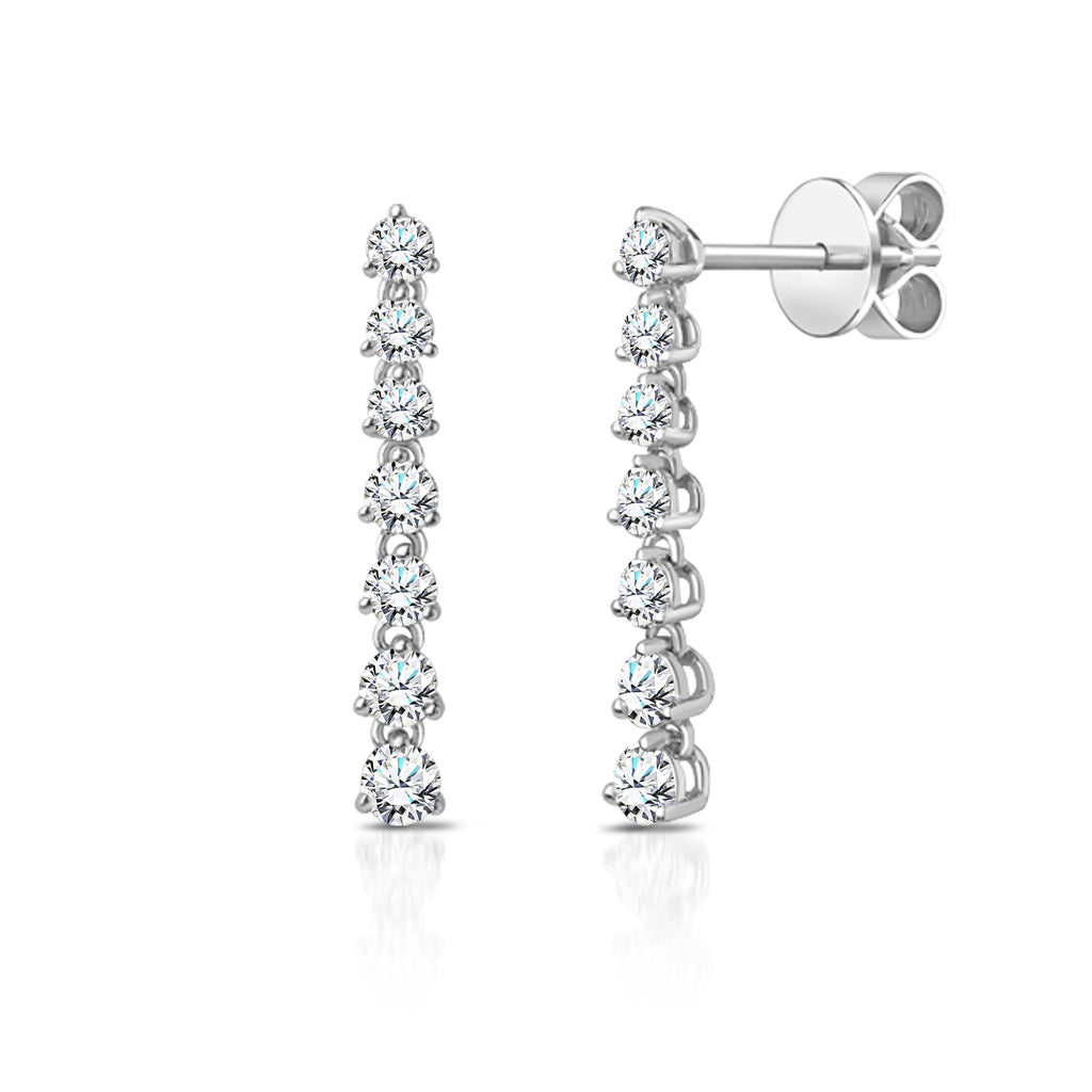 JeenMata 1 Carat Round Cut Lab Grown Diamond Linear Drop Earrings - Classic Drop Earrings in 18K White Gold Plating for Women