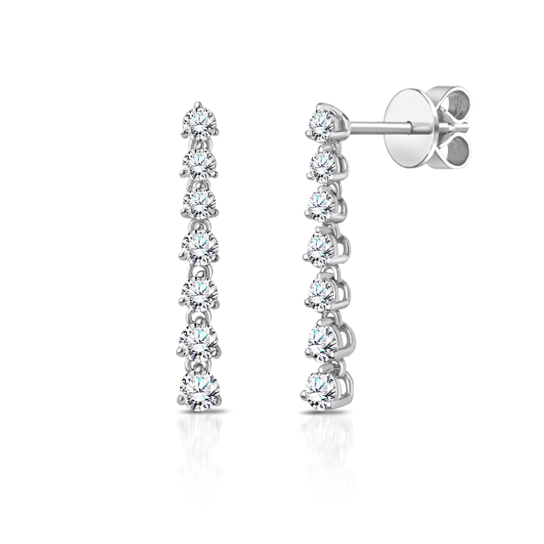 JeenMata 1 Carat Round Cut Lab Grown Diamond Linear Drop Earrings - Classic Drop Earrings in 18K White Gold Plating for Women