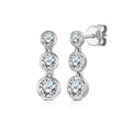 JeenMata 1 Carat Lab Grown Diamond Bezel Drop Earrings - Classic Round Cut Three Stones Dangle Earrings in 18K White Gold Plating for Women