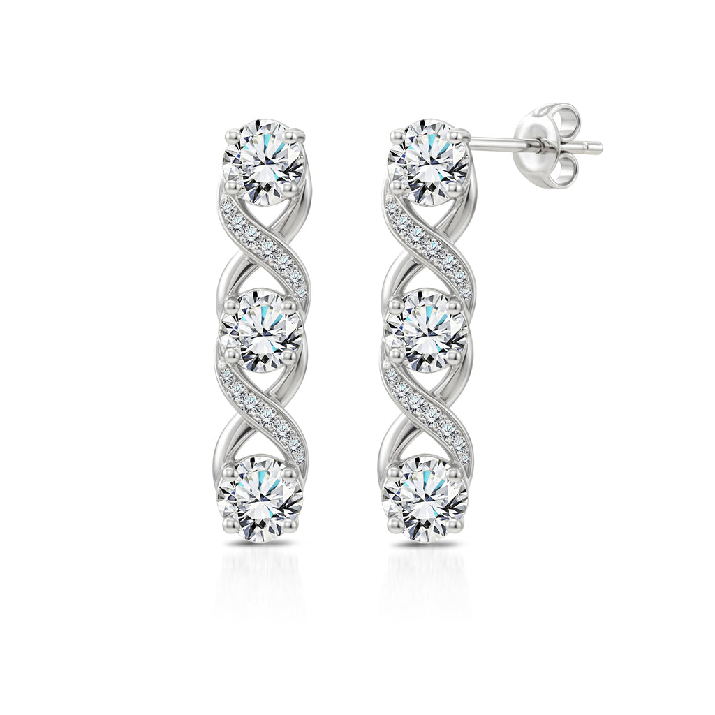 JeenMata Lab Grown Diamond 1 Carat Round Cut Twisted Drop Earrings - Elegant Infinity Inspired Earrings in 18K White Gold Plating for Women