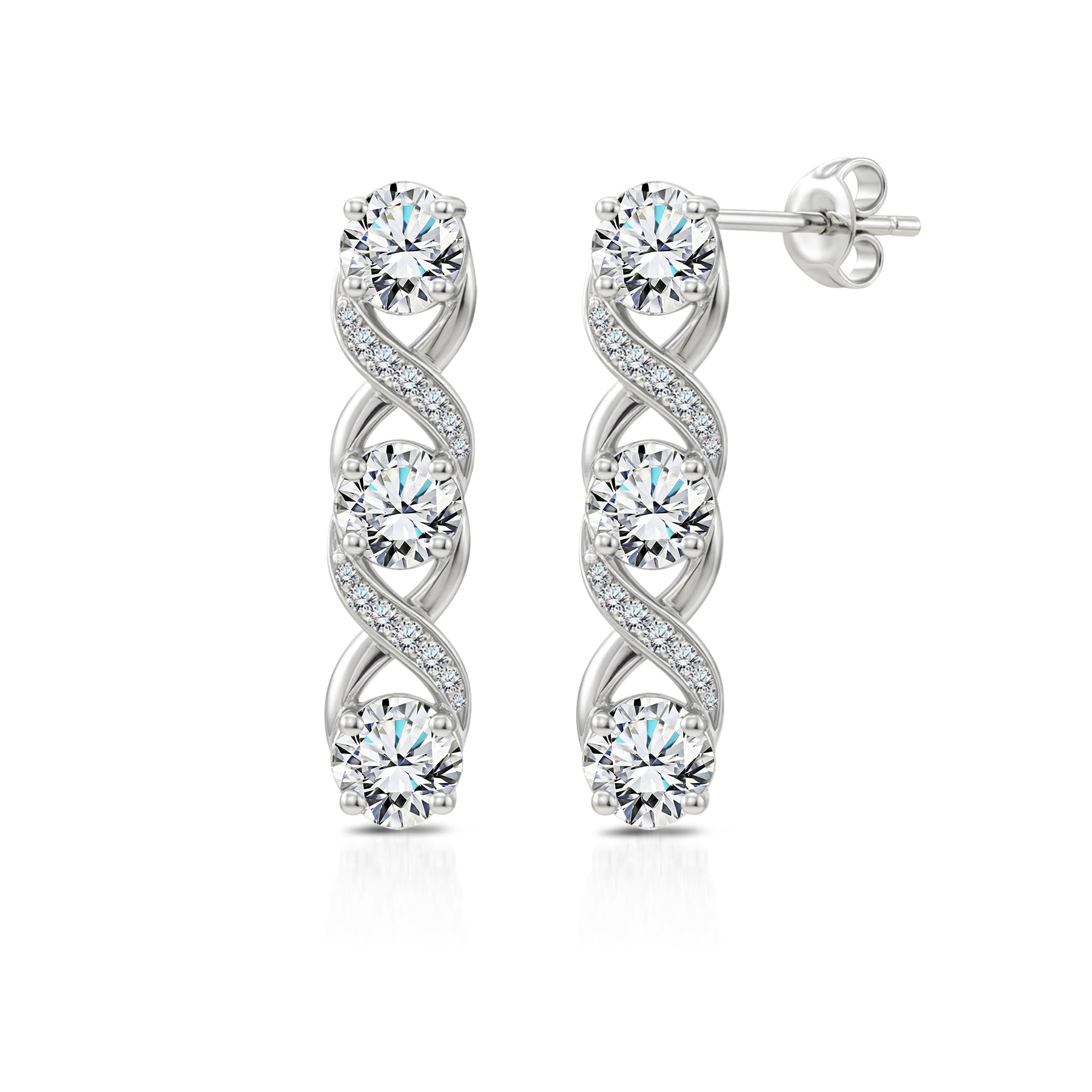 JeenMata Lab Grown Diamond 1 Carat Round Cut Twisted Drop Earrings - Elegant Infinity Inspired Earrings in 18K White Gold Plating for Women
