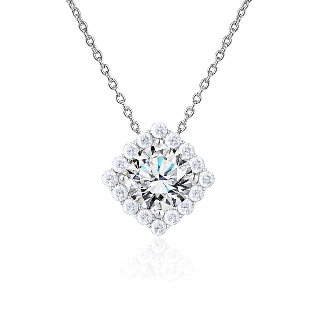 JeenMata 0.75 Carat Lab Grown Diamond Round Halo Necklace - Statement Halo Pendant Necklace in 18K White Gold Plating for Women