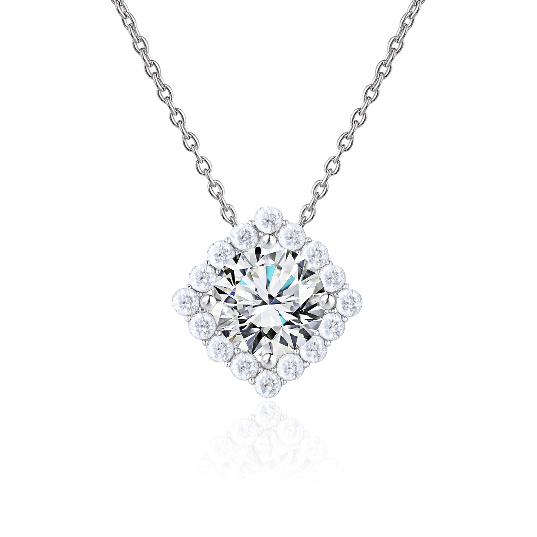 JeenMata 0.75 Carat Lab Grown Diamond Round Halo Necklace - Statement Halo Pendant Necklace in 18K White Gold Plating for Women