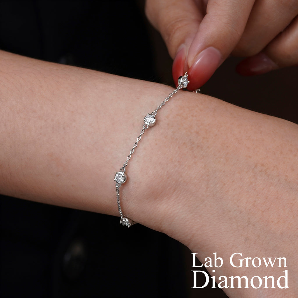 JeenMata 1 Carat Lab Grown Diamond Bezel Station Bracelets - Elegant Gift Jewelry Bracelet in 18K White Gold Plating Gift for Women, Girlfriend