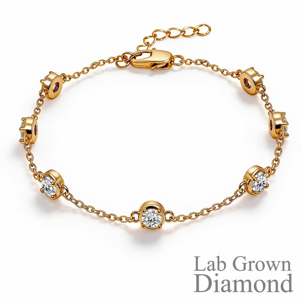 JeenMata 1 Carat Lab Grown Diamond Bezel Station Bracelets - Elegant Gift Jewelry Bracelet in 18K Yellow Gold Plating Gift for Women, Girlfriend
