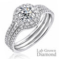 JeenMata 1 Carat Lab Grown Diamond Trio Wedding Ring Set - Round Cut Halo Statement Ring in 18K White Gold Plating for Women
