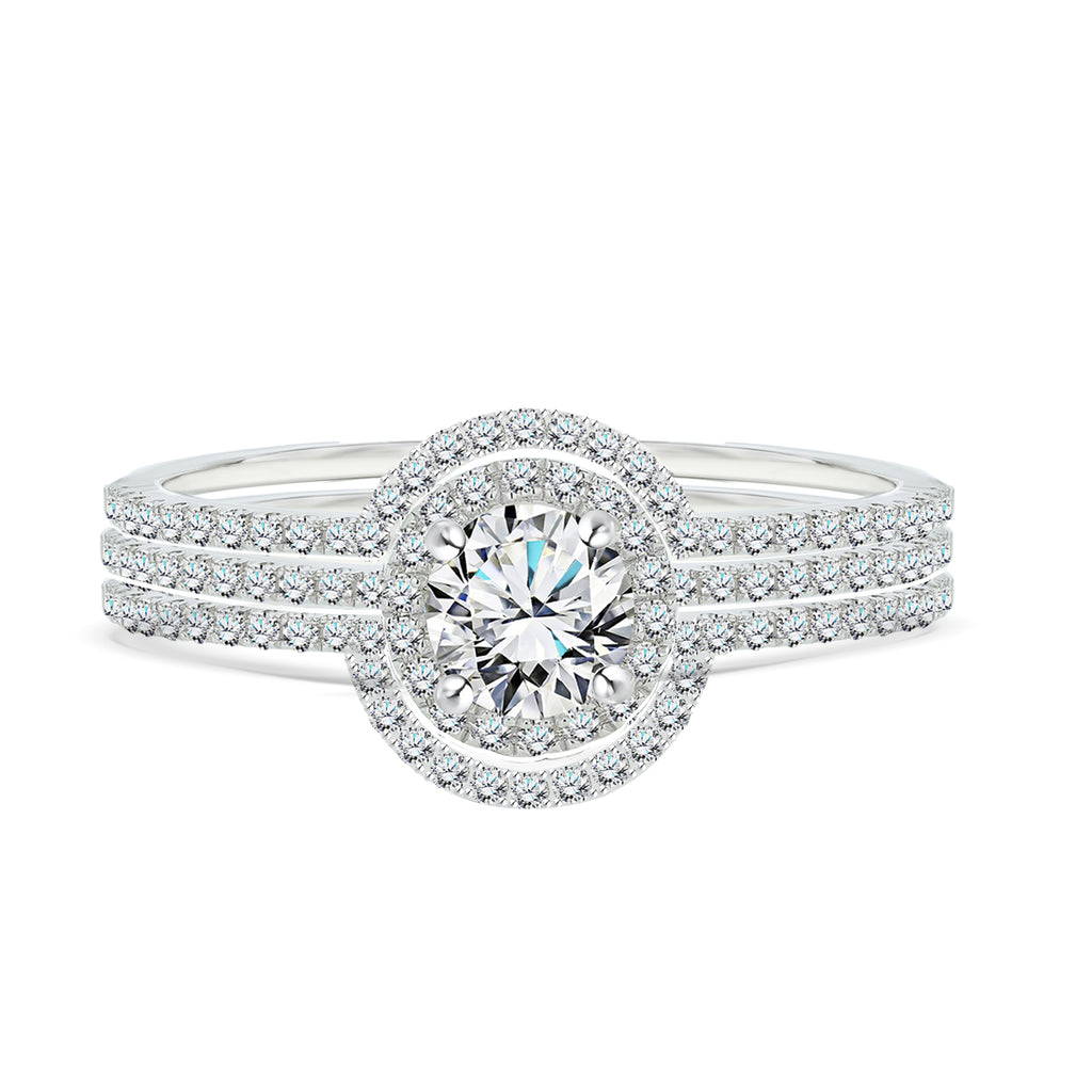 JeenMata 1 Carat Lab Grown Diamond Trio Wedding Ring Set - Round Cut Halo Statement Ring in 18K White Gold Plating for Women