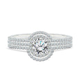 JeenMata 1 Carat Lab Grown Diamond Trio Wedding Ring Set - Round Cut Halo Statement Ring in 18K White Gold Plating for Women