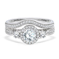 2 Carat Moissanite Wedding Ring Set - Round Cut Vintage Design Halo Bridal Set in 18K White Gold Over Silver