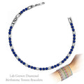 JeenMata 8 Carat Lab Grown Diamond & Blue Sapphire Alternating Birthstone Tennis Bracelets - 18K White Gold Plating for Women Eternity Design Bracelet