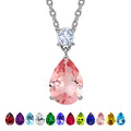 JeenMata 3.25 Carat Pink Tourmaline October Birthstone - Round and Pear Cut Dangle Pendant Necklace in 18k White Gold Plated for Women