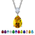 JeenMata 3.25 Carat Citrine November Birthstone - Round and Pear Cut Dangle Pendant Necklace in 18k White Gold Plated for Women