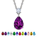 JeenMata 3.25 Carat Amethyst February Birthstone - Round and Pear Cut Dangle Pendant Necklace in 18k White Gold Plated for Women