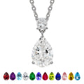 JeenMata 3.25 Carat Cubic Zirconia April Birthstone - Round and Pear Cut Dangle Pendant Necklace in 18k White Gold Plated for Women