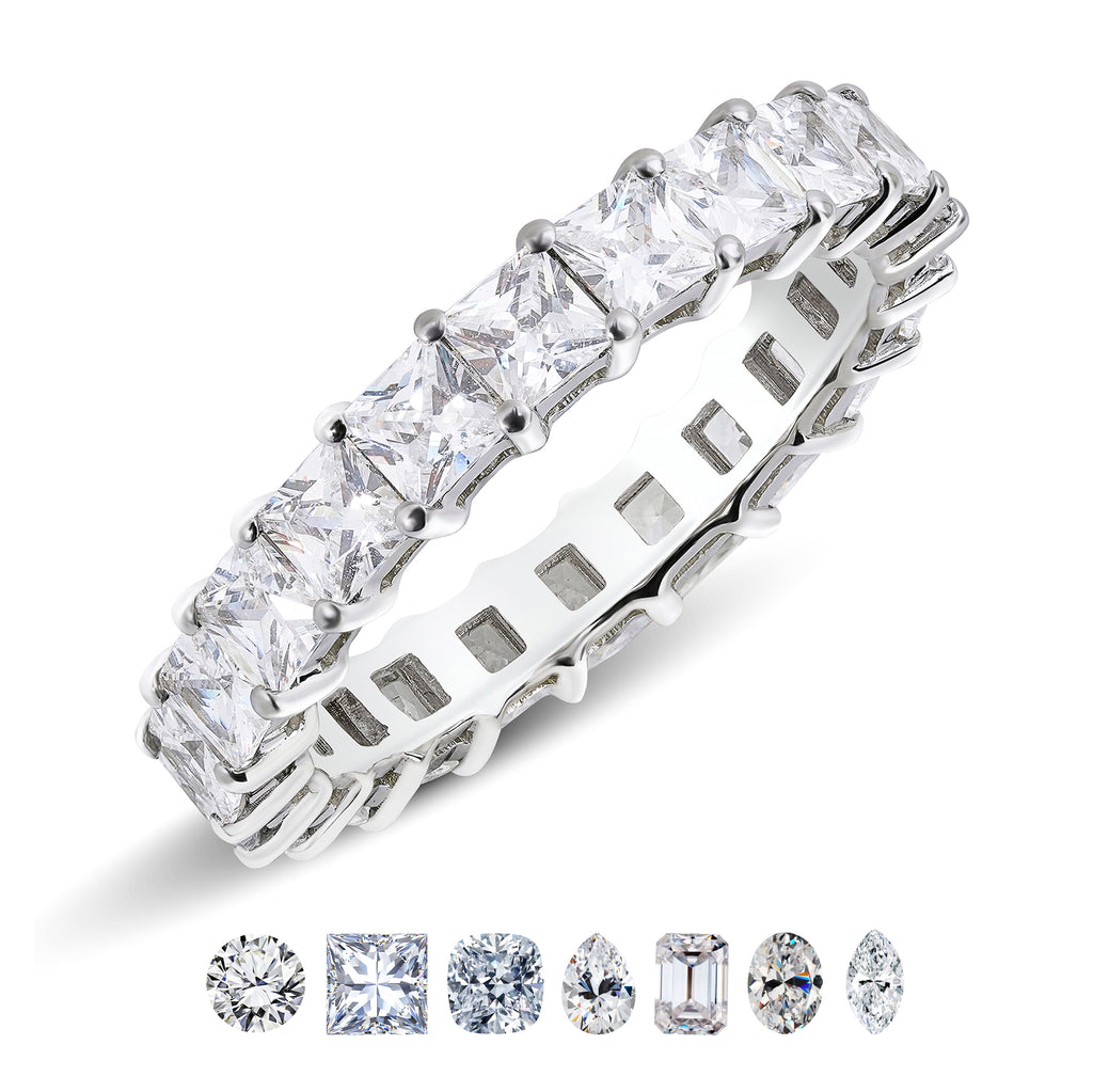 JeenMata 3.5 Carat Princess Cut Moissanite Eternity Wedding Band - Classic Prong Style Wedding Ring in White Gold Plating for Women