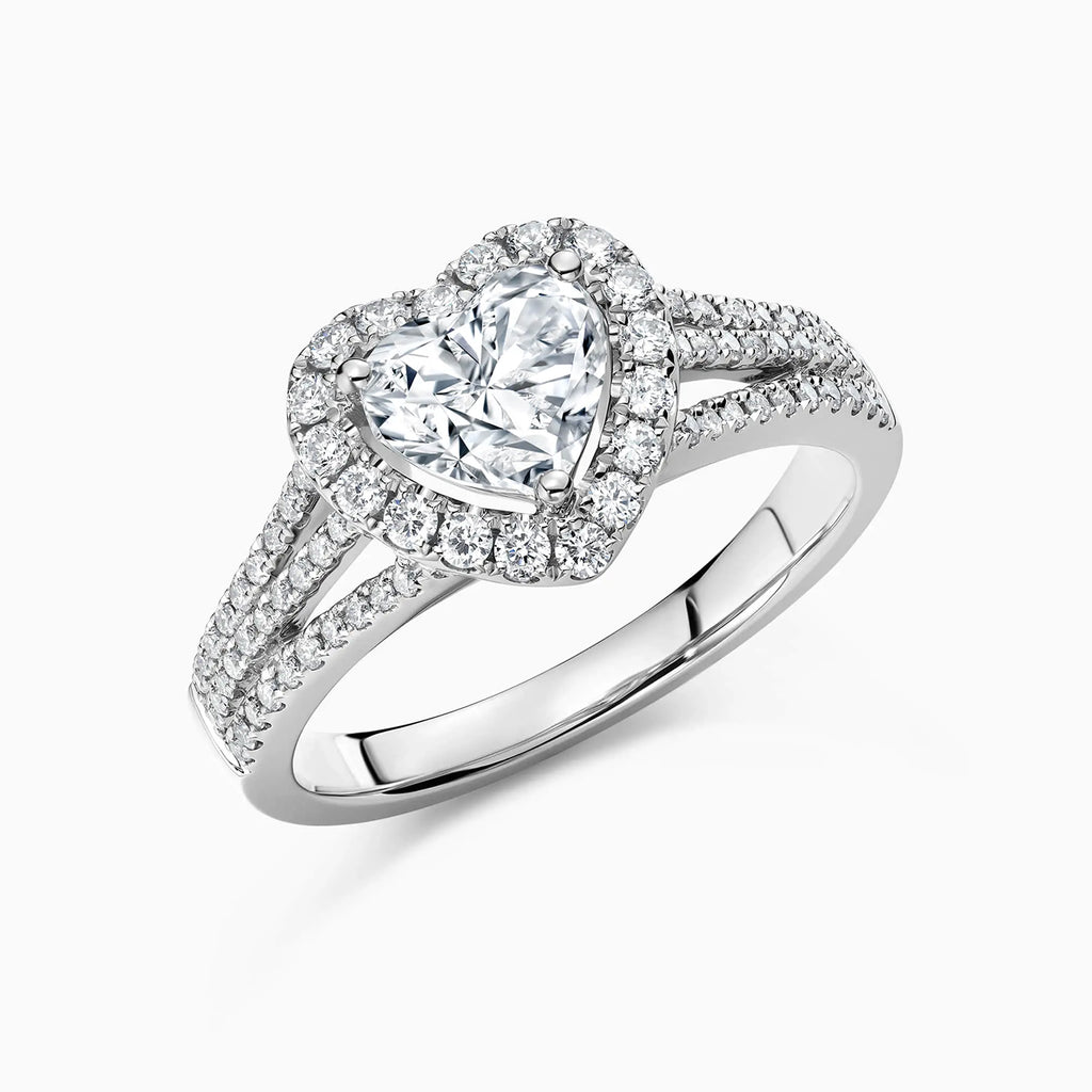 JeenMata 2 Carat Heart-Shaped Halo Engagement Ring - Split Shank Promise Ring in 18K White Gold Plating for Women