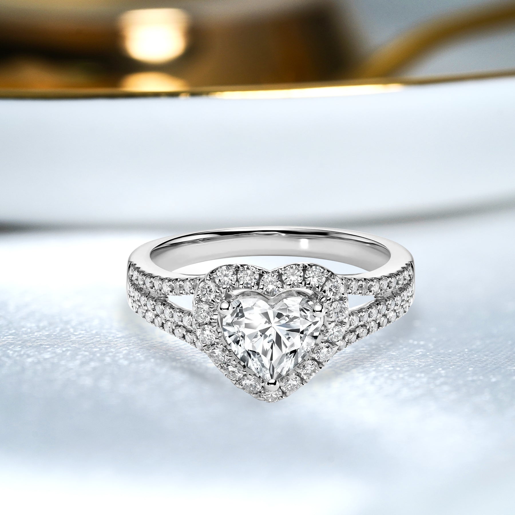 JeenMata 2 Carat Heart-Shaped Halo Engagement Ring - Split Shank Promise Ring in 18K White Gold Plating for Women