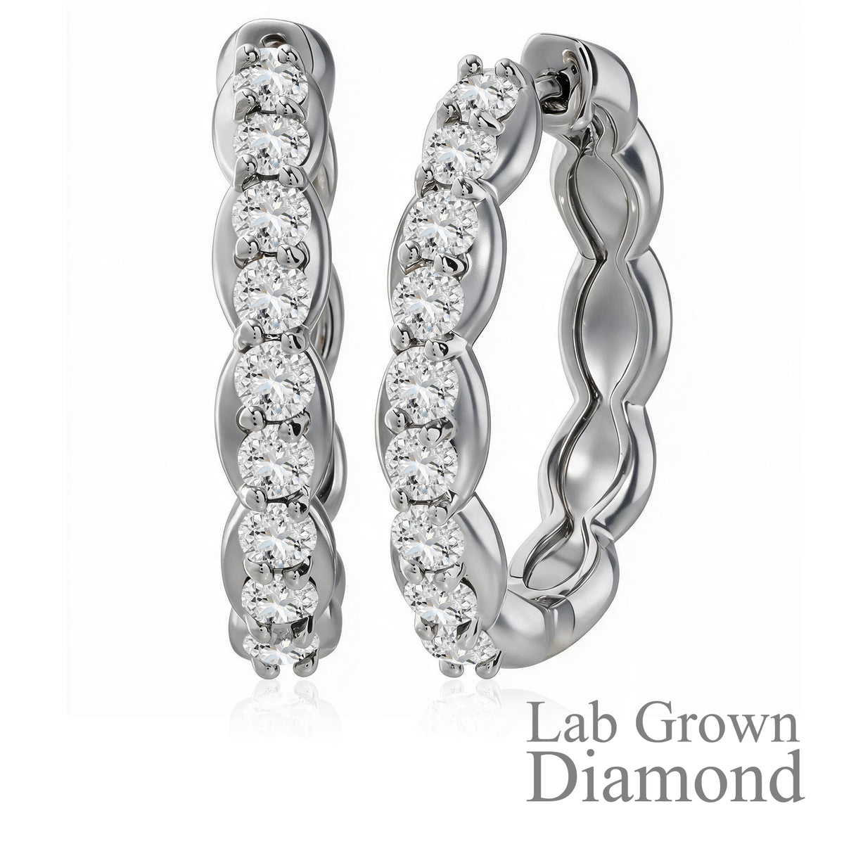 JeenMata Lab Grown Diamond 1.25 Carat Infinity-Inspired Hoop Earrings in 18K White Gold Plating for Women