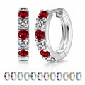JeenMata 2 Carat January Birthstone - Garnet & Cubic Zirconia Hoop Earrings - Multicolor Birthstone Earrings in 18K White Gold Plating for Women
