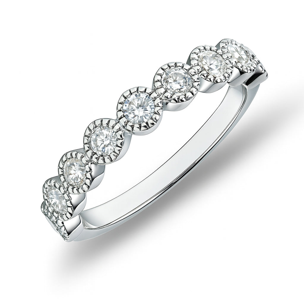 Certified Lab Grown Diamond Round Bezel Set Wedding Band in 18K White Gold Plated for Women